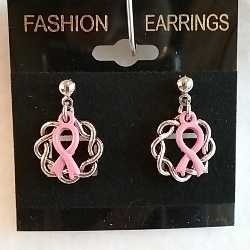 Womens Pink Ribbon post earrings
